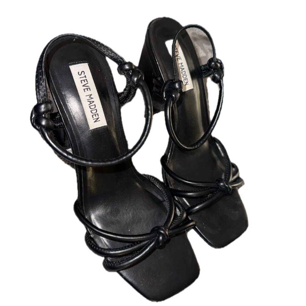 Steve Madden Black Strappy Heeled Sandals Square Toe Size 9.5